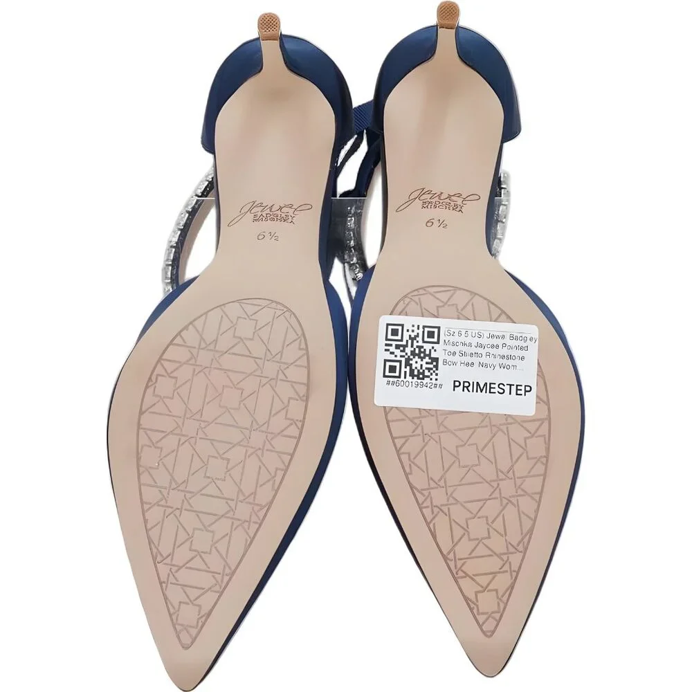 Jewel Badgley Mischka Jaycee Rhinestone Bow Heels Navy Women's US 6.5 - Picture 6 of 6